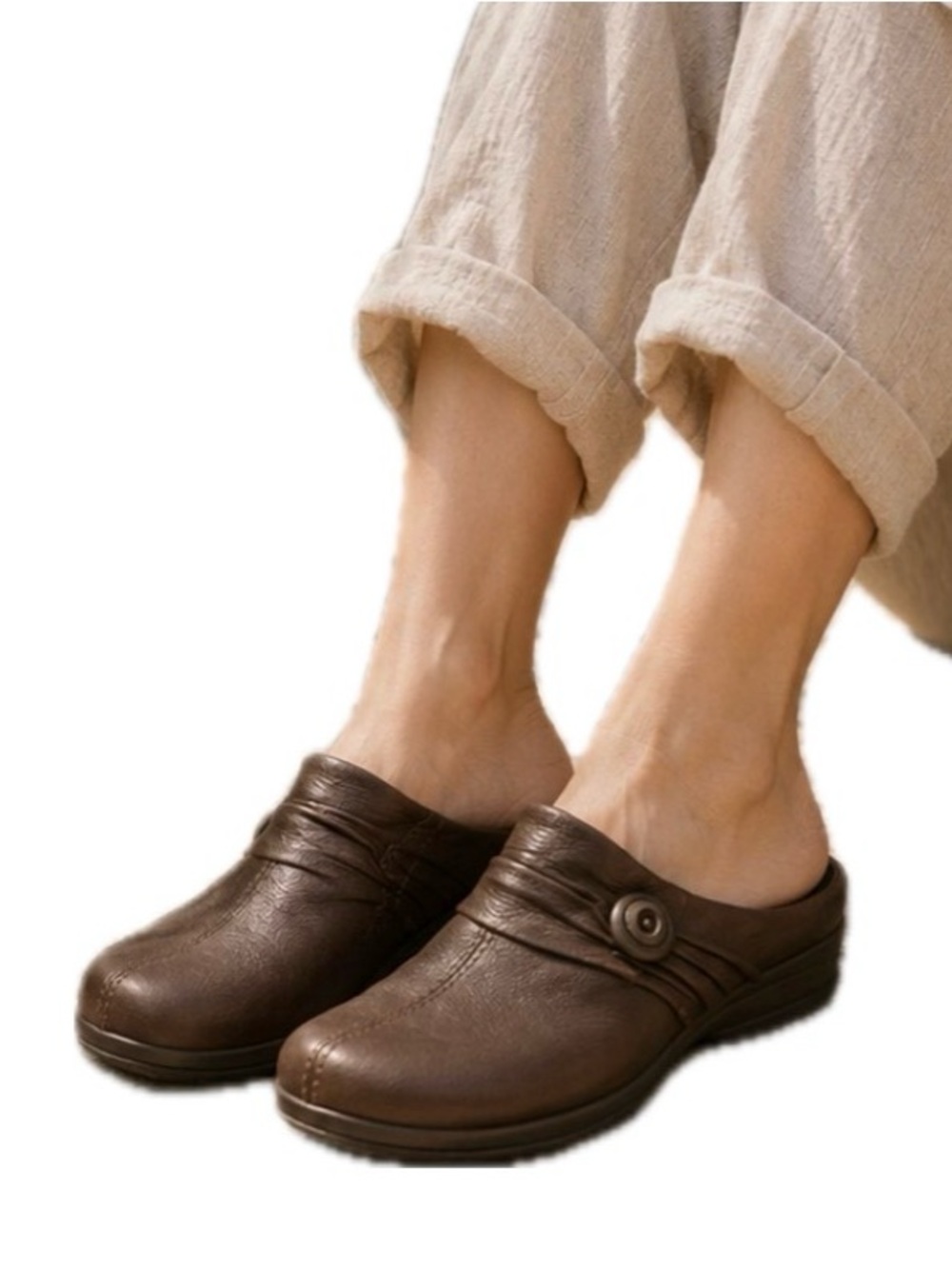 Yuu Catherine Women's Brown Leather Slip-On Clog Mule Comfort Cushioned 7 M